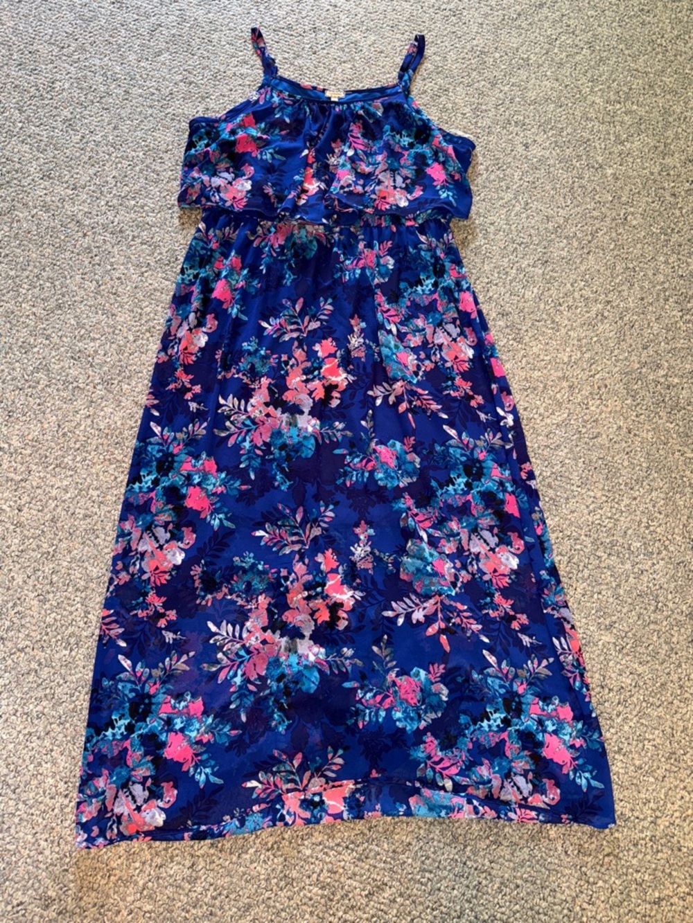 Navy Blue Floral Sleeveless Maxi Dress